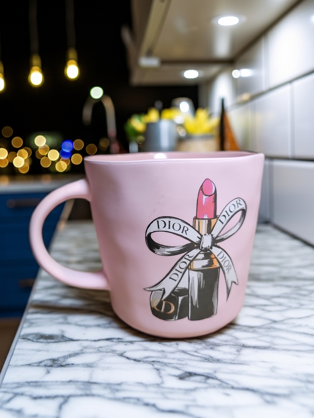 Dior Pink Ceramic Mug with Lipstick Illustration - Fig & Fern